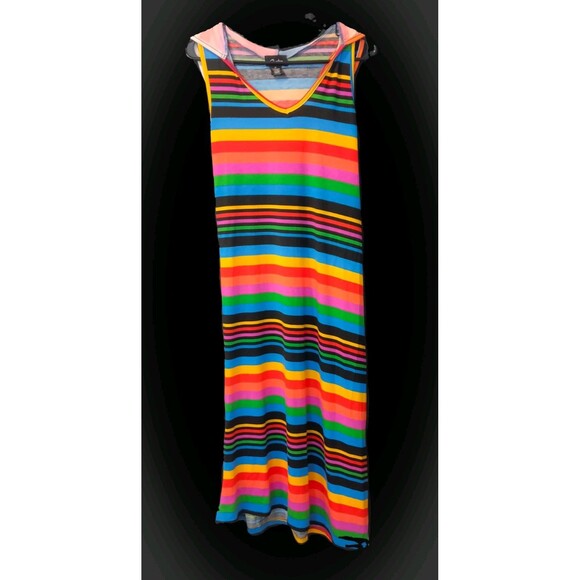 Chesley Rainbow Colored Striped Hooded Asymmetric Tank Dress Jr. XL - Picture 2 of 5